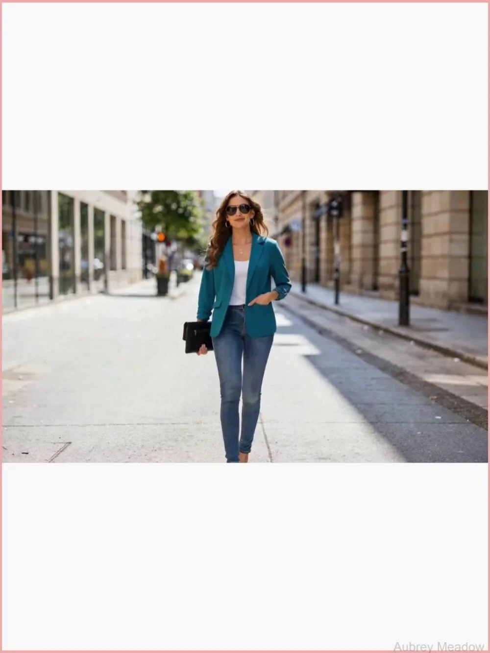 Casual Single Button Blazer Ruched 3/4 Sleeve Notched Lapel Lightweight Office